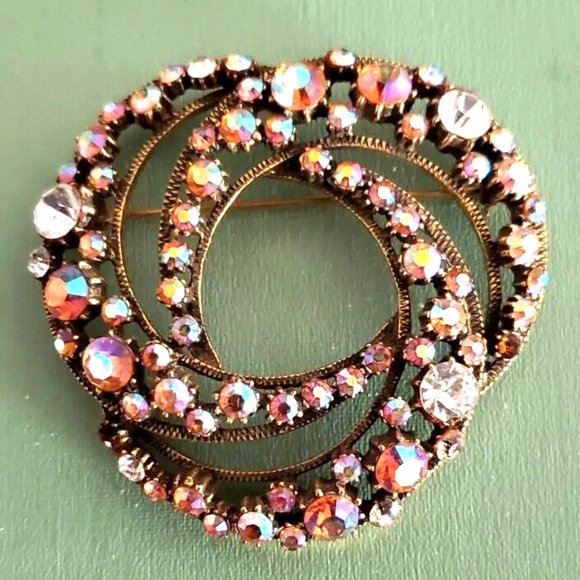 FLORENZA Jewelry - Large Vintage Signed FLORENZA AB Rhinestones Swirl Brooch Estate Jewelry Item